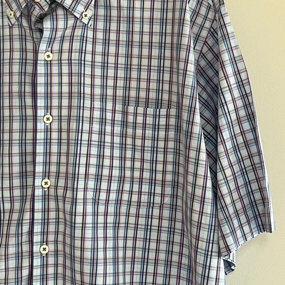 Peter Millar 'Seaside Finish' Short-Sleeve Button Up Plaid Shirt, Blue Green, XL - Picture 4 of 8